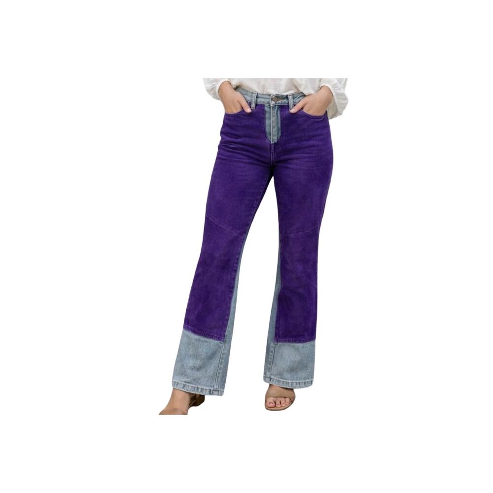 DONT STOP Vintage Jeans Womens Size 4 Purple Suede Denim Boho Colorblock Y2K